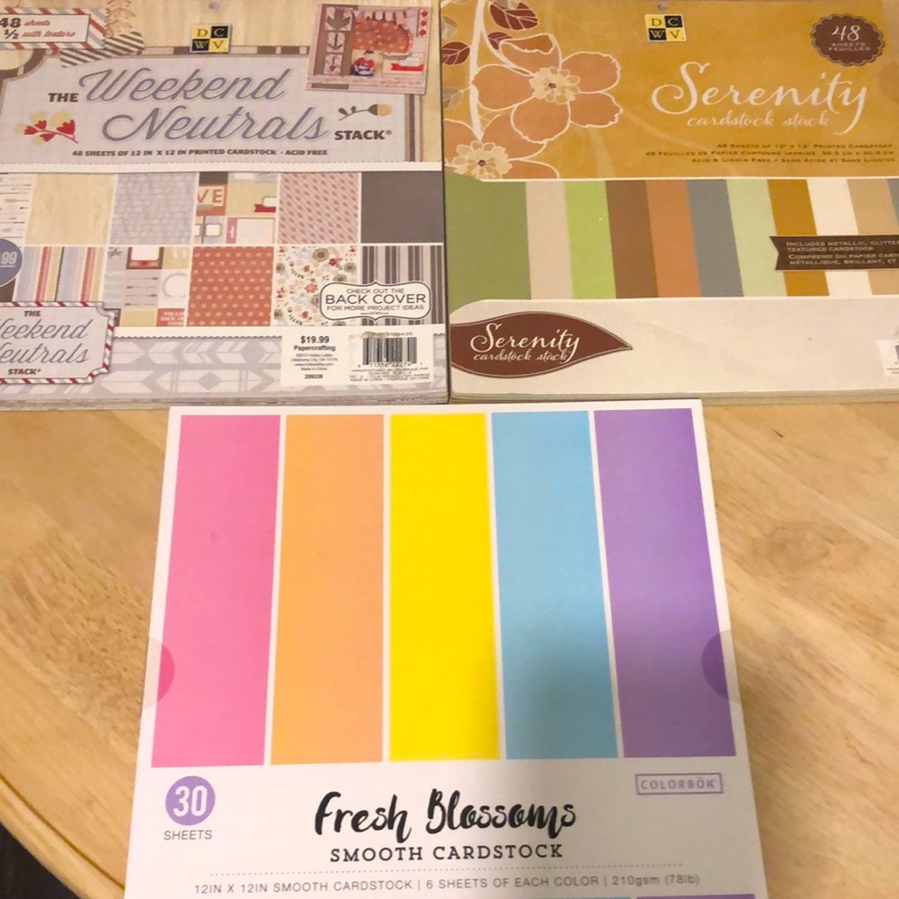 3 packs of 12”x12” card stock for crafting/scrapbooking. New sealed packages.